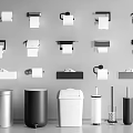 Modern Bathroom Accessories Collection With Toilet Paper Holders Tissue Boxes Trash Cans And Brushes