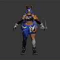 Woman In Orange And Blue Outfit With Cat Ears Blue Tail And Goggles