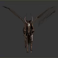 Artistic Metal Skeleton Antelope Sculpture With Tattered Cloth Wings And Rustic Details