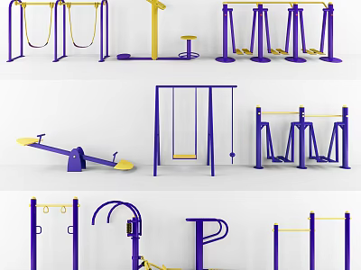 Durable Purple Yellow Outdoor Sports Equipment With Parallel Bars Swing Seesaw 3d model