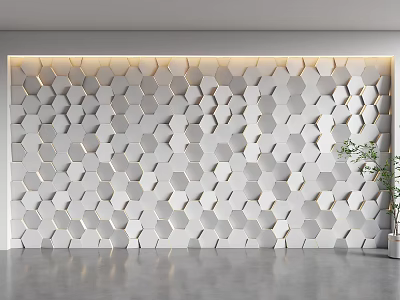 Modern Sofa Background Wall With White Hexagonal Pattern And Illuminated Interior Design 3d model
