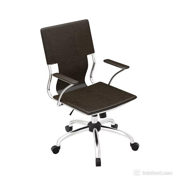 Modern Office Chair With Black Upholstery Silver Metal Armrests And Five Star Base Casters 3d model 