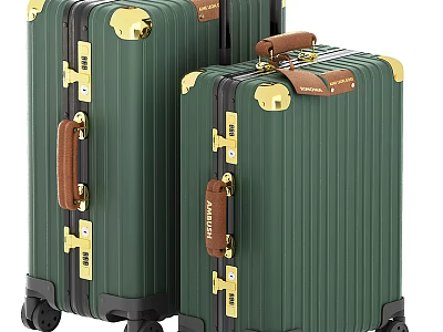 Green Hard Shell Luggage With Gold Hardware And Leather Handles For Travel 3d model