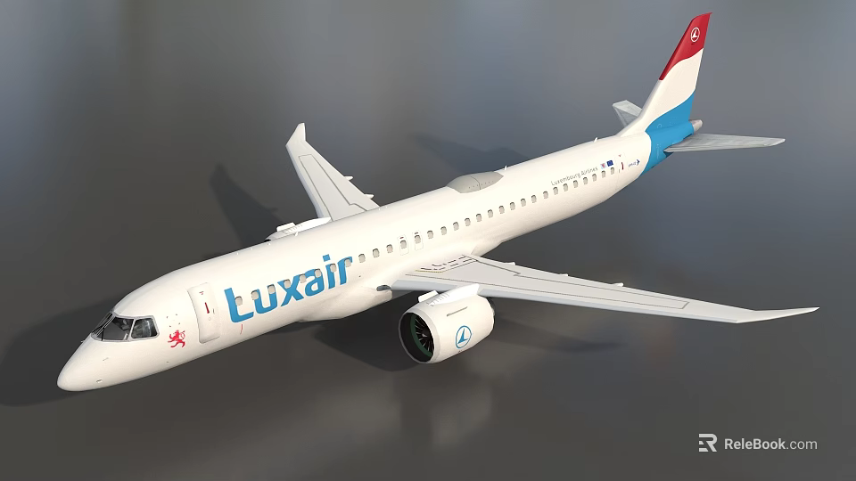 Luxair Airplane With White Body Red And Blue Tail Wings And Engine 3d model 