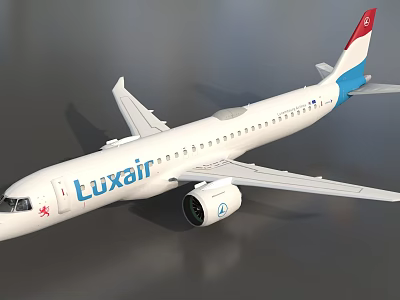 Luxair Airplane With White Body Red And Blue Tail Wings And Engine 3d model