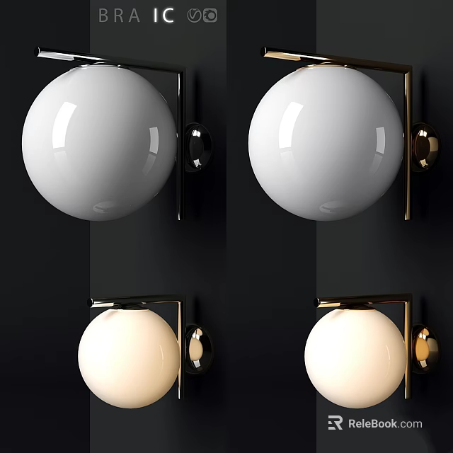 Modern Wall Lamp with White Sphere Shade and Gold Metal Frame Different Lighting Modes 3d model 
