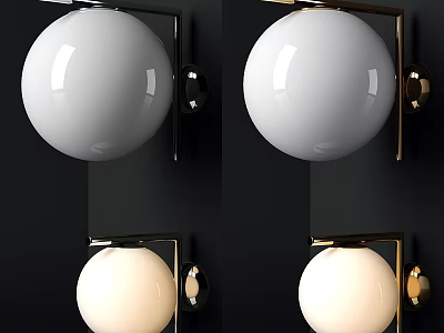 Modern Wall Lamp with White Sphere Shade and Gold Metal Frame Different Lighting Modes 3d model