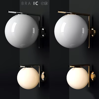 Modern Wall Lamp with White Sphere Shade and Gold Metal Frame Different Lighting Modes 3d model