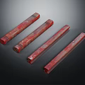 Four Red Textured Long Strips Arranged Side by Side on Black Background 3d model