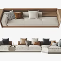 Modern Sectional Sofa Set with Beige Fabric and Multicolored Throw Pillows 3d model