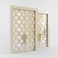 Elegant Modern Swing Door With Geometric Pattern Glass And Golden Handles