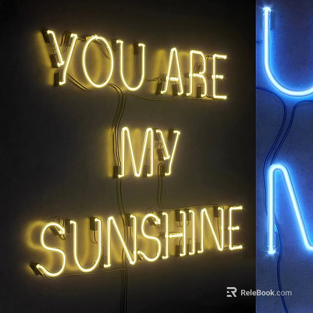 Yellow And Blue Neon Decorative Lights With You Are My Sunshine Letter Design 3d model 