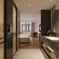 Long Hotel Guest Room Corridor With Patterned Carpet Light-Colored Walls And Recessed Lighting
