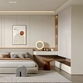Modern Bedroom Interior Design With Neutral Tones Bed Dresser Rug And Artwork