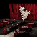 Red Wedding Stage Photo Spot With Curtain Chandelier Bouquets Candles And Red Carpet