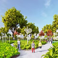 Tranquil Garden Landscape With Wooden Arched Gateway Lush Trees Colorful Flowers And Pathway