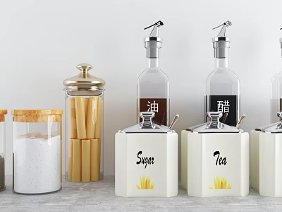 Kitchen Storage Containers with Oil Vinegar Sugar Tea Salt and Noodle Jars 3d model