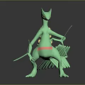 Green Fantasy Creature With Spiked Tail Slender Limbs And 3D Rendered Model 3d model