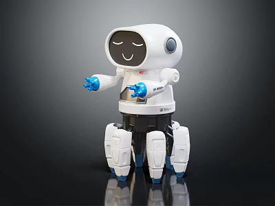 Smart Robot With Smiling Face Blue Arms Black Body And White Legs Design 3d model