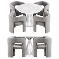 Round Marble Top Dining Table Set with Gray Armchairs and Modern Design 3d model
