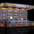 Modern Snack Store Front Desk with Space Capsule Theme Display Shelves and Lighting Strips 3d model