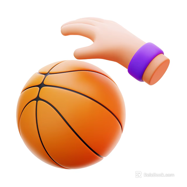 Action Game Movie Character Hand Wearing Purple Wristband Touching Orange Basketball 3d model 