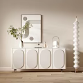 Modern Minimalist Entryway Cabinet Sideboard With White Arched Doors Green Plant Vase And Artwork