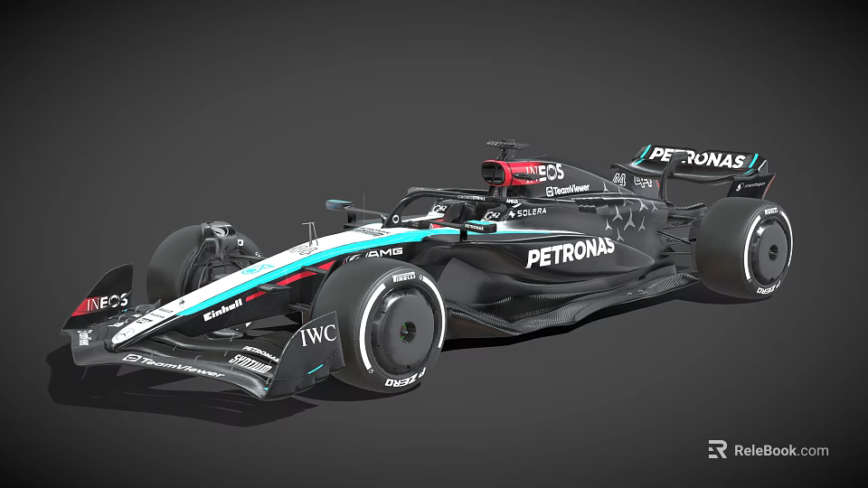 Functional Race Car With PETRONAS Branding Streamlined Body Large Tires And IWC Sponsorship 3d model 