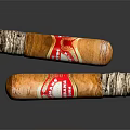 Two Premium Handmade Cigars With Red Labels And Natural Wrapper