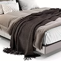 Modern Double Bed With Upholstered Headboard Decorative Pillows Cozy Blanket And Side Table