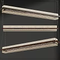 Modern Three Hanging Linear Chandeliers With Long Strip Design Metal Frame And Wooden Accents
