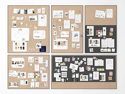 Creative Cork Bulletin Board Wall Decor With Photos Notes Papers And Inspiration 3d model