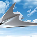 Sleek Silver Fighter Jet Flying in Blue Sky with White Clouds 3d model
