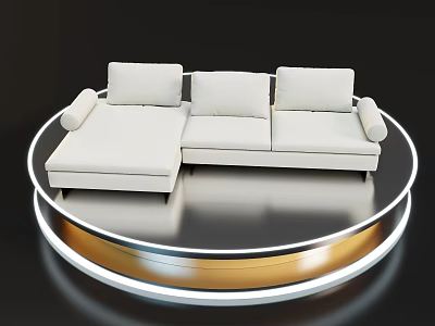 Modern White Multi Seat Sofa on Circular Metallic Platform with Illuminated Gold Base 3d model