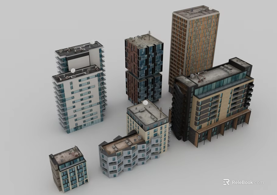 Various Building Models Including High Rise And Low Rise Architectural Designs 3d model 