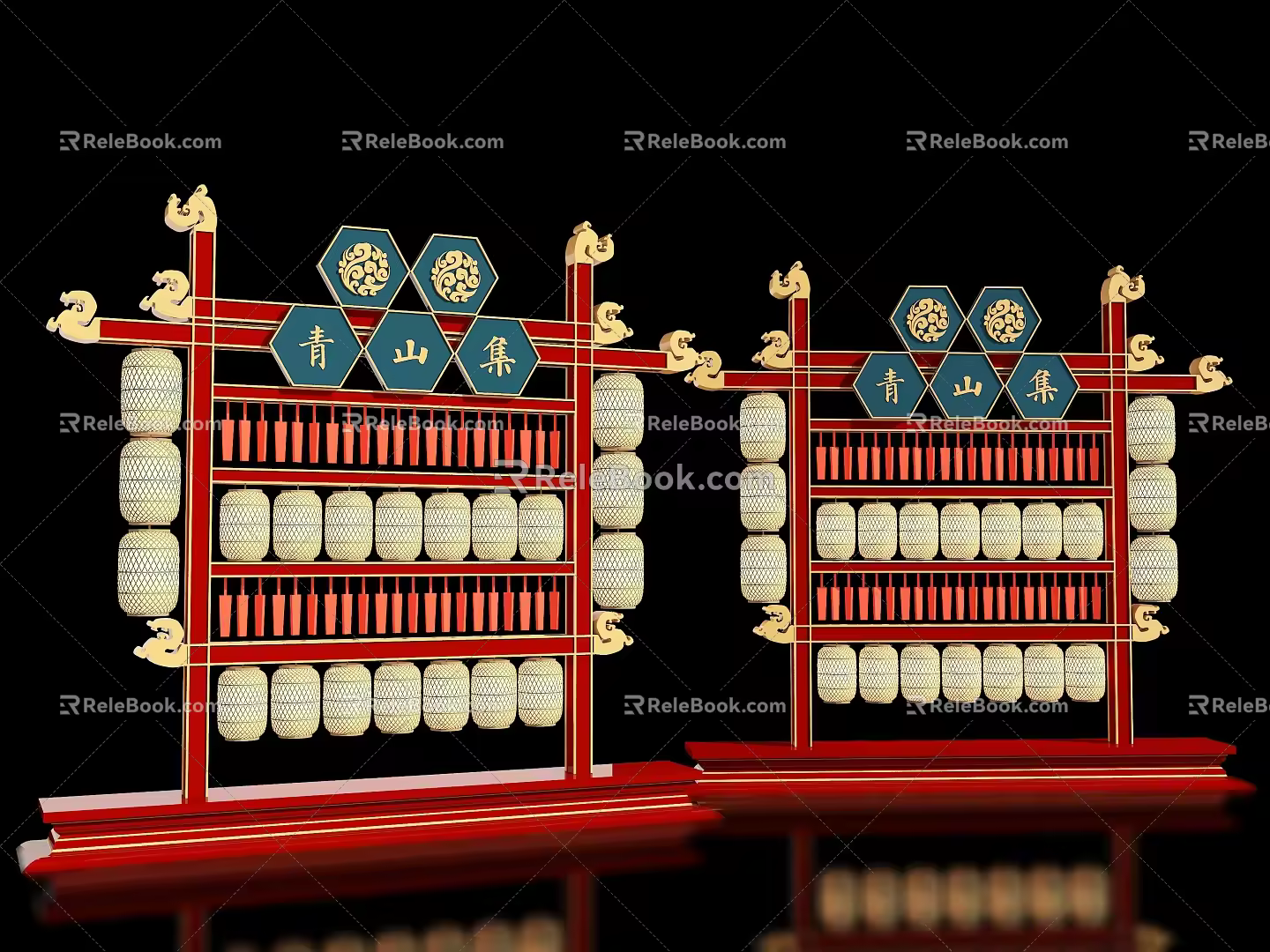 New Chinese Style Meichen Lantern Wall Lantern Card Wall Lantern Combination Outdoor Device Scenic Spot Meichen Lantern Meichen Performance Stage 3d model