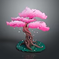 Cartoon Cherry Blossom Tree Scene With Pink Flowers Brown Trunk And Falling Petals