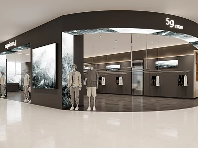 Modern Clothing Store Interior Design With Mannequins Display Racks And Large Screens 3d model