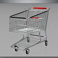 Metal Shopping Cart With Red Handle Multi Layer Design Wheeled Retail Equipment