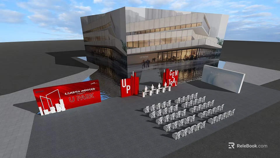 Modern Stage Design With Architectural Building Seating Arrangement And Event Setup 3d model