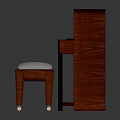 Classic Bell & Howell Dark Wooden Upright Piano with White Cushioned Stool and Elegant Design