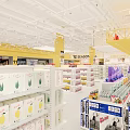 Well Organized Retail Store Interior With Shelves Of Snacks Drinks And Yellow Pillars