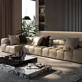 Modern Living Room Interior With Beige Sofa Marble Coffee Table And Floor to Ceiling Windows