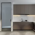 Modern Kitchen Interior With Gray Cabinets Marble Countertops And Built In Ovens