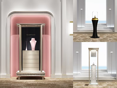 Elegant Modern Showcase Shelves With Pink Background White Frame And Jewelry Display Design 3d model