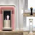 Elegant Modern Showcase Shelves With Pink Background White Frame And Jewelry Display Design