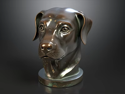 Exquisite Bronze Dog Head Statue Decoration For Living Room Sofa And Tea Table Combinations 3d model