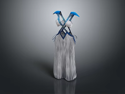 Fashionable Striped Long Dress With White Crisscross Design And Blue Shoulder Decorations 3d model
