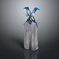Fashionable Striped Long Dress With White Crisscross Design And Blue Shoulder Decorations