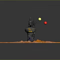 Futuristic Sci Fi Tower With Orange Lava Like Ground And Red Yellow Spheres